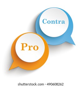 Two speech bubbles with pro and contra on the white background. Eps 10 vector file.