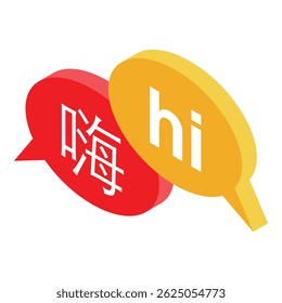 Two speech bubbles showing different languages representing communication problem and cultural difference