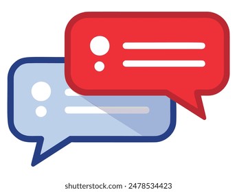 Two speech bubbles with white lines and dots. Vector illustration