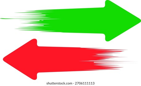 Dos flechas de velocidad que se mueven en direcciones opuestas Vector verde y rojo
