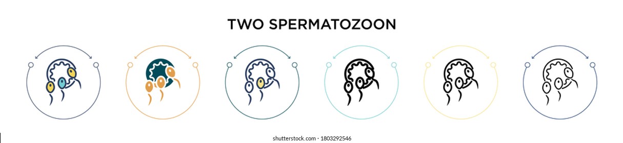 Icono de dos espermatozoides en el estilo relleno, delgado, contorno y trazo. Ilustración vectorial de dos iconos vectoriales coloridos y negros de dos espermatozoos se pueden utilizar para móviles, ui, web
