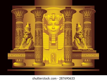 Two sphinxes and four columns monochrome