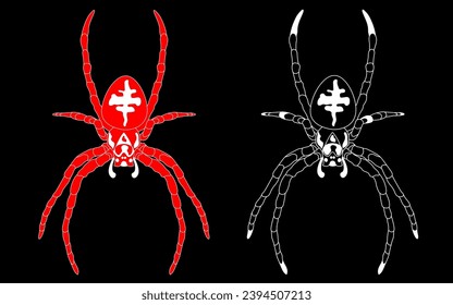 Diseño vectorial de dos arañas rojas y negras	
