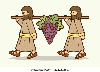 Two Spies Of Israel Carrying Grapes Of Canaan Cartoon Graphic Vector