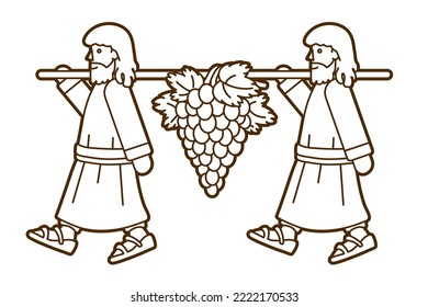 Two Spies of Israel Carrying Grapes of Canaan Cartoon Graphic Vector