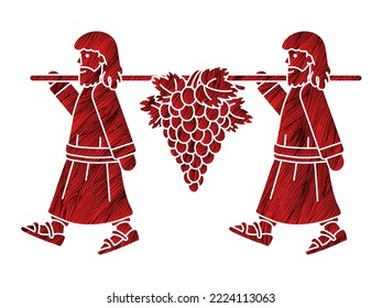 Two Spies of Israel Carrying Grapes of Canaan Cartoon Graphic Vector