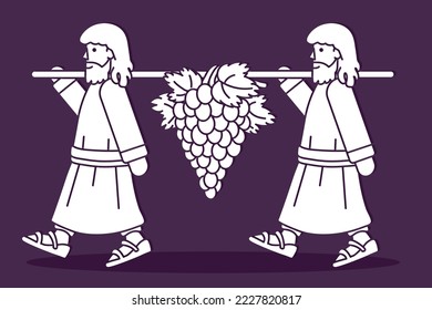 Two Spies of Israel Carrying Grapes of Canaan Cartoon Graphic Vector