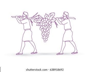 Two Spies Of Israel Carrying Grapes Of Canaan Outline Graphic Vector