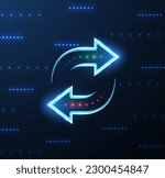 Two spin arrows with green and red dots. Data receive, Digital money send, Currency exchange sign. Web trade symbol. File backup, logistic move, big change logo. Outline icon design