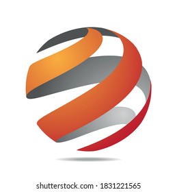 Two spirally arranged orange ribbons on a transparent ball