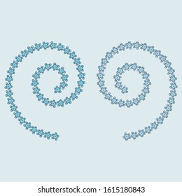 Two Spirals with Flowers hand drawn style . Flower Frame
