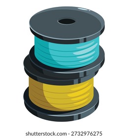 Two spools of vibrant filament, one turquoise and one gold, stacked and ready for 3d printing