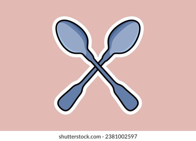 Two Spoon in Cross Sign Sticker vector illustration. Restaurant objects icon concept. Food's spoon sticker design logo with shadow.