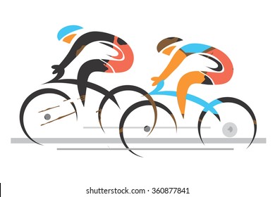 Two sport cyclists.
Two racing cyclists. Colorful stylized illustration. Vector available.
