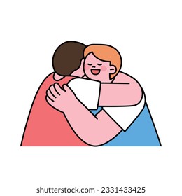 Two sports rivals hug each other and congratulate each other on a victory. outline simple vector illustration.