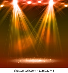 Two Spotlight on stage. Light beams. Vector illustration.