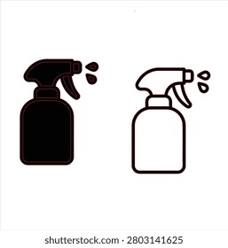 Two spray bottles with nozzle and water drops on white background