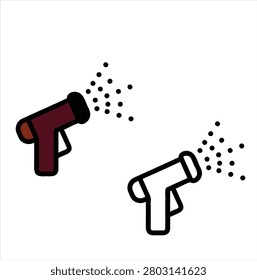 Two spray guns with black dots coming out of them