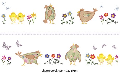 Two Spring Banners With Chicken And Butterflies