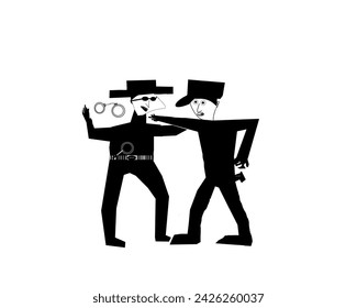 Two Spy Detective. Image silhouette isolated on white background.