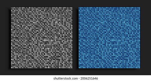 Two square background from silver and blue sequins, glitters, sparkles. Vector luxury poster with sparkling sequins, glitter gradient dots. Template bright circle mosaic for festive holiday disco