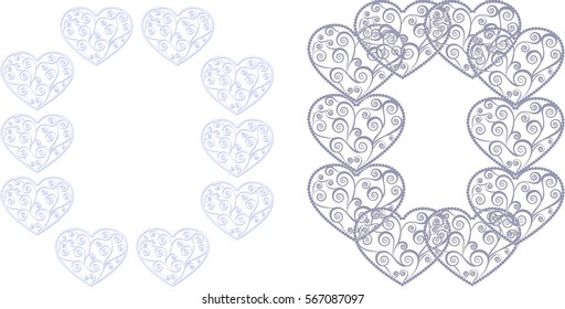 Two square beautiful lace framework of paper hearts