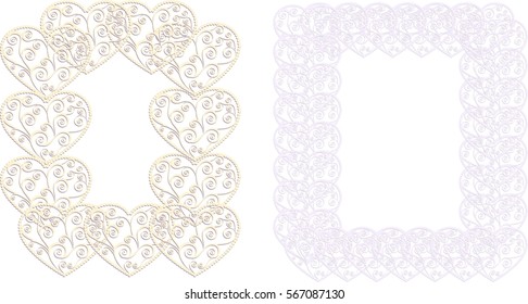 Two square beautiful lace framework of paper hearts