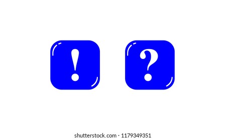 Two square blue buttons with question and exclamation marks