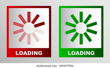 Two square buttons showing the status of the loading in red and green hue