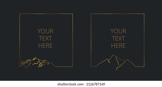 two square frames with mountain elements, shinig golden line art illustration