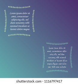 Two Square Hand Drawn Abstract Frames with Sample Text on the Gradient Background. White Doodle Frames Filled with Color.  Design Elements for Web and Print Usage.