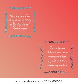 Two Square Hand Drawn Colored Floral Frames with Sample Text on the Gradient Background. White Doodle Frames with Vibrant Blue Color. Design Elements for Web and Print Usage.