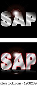 Two square icons for SAP management software: the write SAP with metallic look and flares are on black background - vector