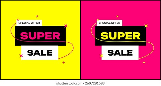 Two square neon banners for sales, e-commerce, social media, and digital marketing. A modern glowing design perfect for ads, websites, online stores, and promotional campaigns.