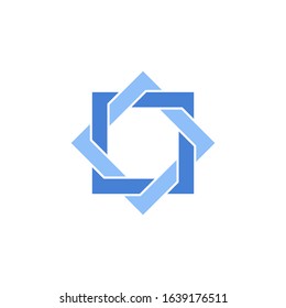 two squares intertwine, vector icon on a white background. blue symbol. abstract illustration, logo.