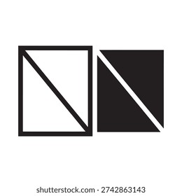 Two squares one white and one black divided diagonally with lines