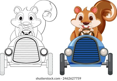 Two squirrels in cars, showcasing joy and excitement