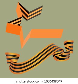 two St. George ribbons on a green background, background for victory day