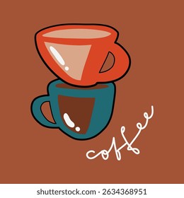 Two Stack of white and black coffee in cup design illustration