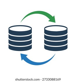 Two stacked database icons with arrows indicating data transfer and synchronization between systems