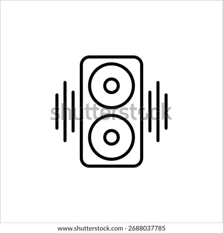 Two stacked speakers with sound waves, indicating loud stereo audio.