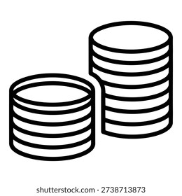 Two stacks of coins with different heights and horizontal lines isolated on white background, Vector