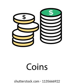 
Two stacks of coins placed side by side to derive icon for coins 
