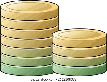 Two stacks of cylindrical objects, each composed of layered sections with varying shades of yellow and green, outlined in black.