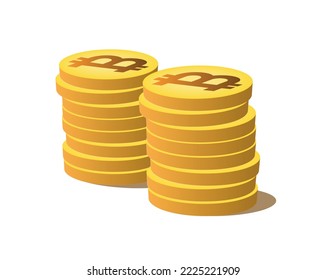 Two stacks of golden coins with bitcoin symbol