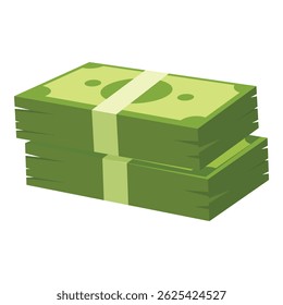 Two stacks of green banknotes bound by paper bands are lying on top of each other
