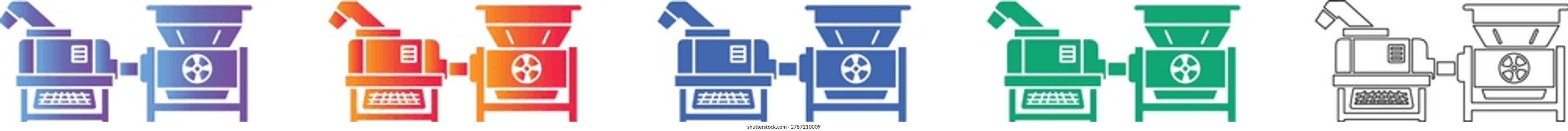 Two Stage Industrial Processing Machine Icon Set for Complex Operations vol 1005