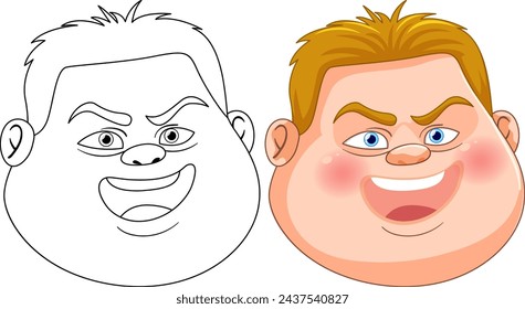 Two stages of a cartoon character illustration.