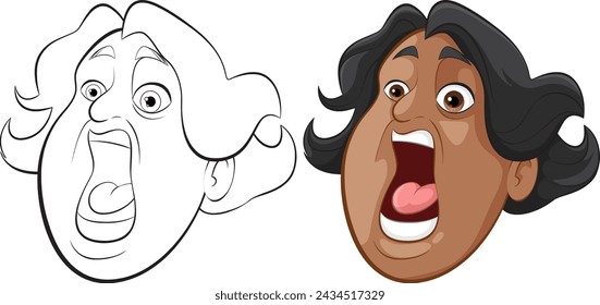 Dos etapas del rostro expresivo de un personaje de dibujos animados.