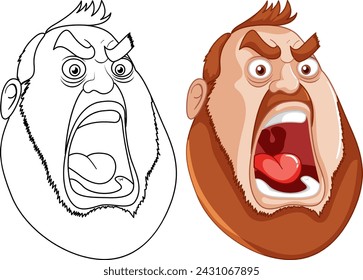 Two stages of a cartoon face expressing rage.